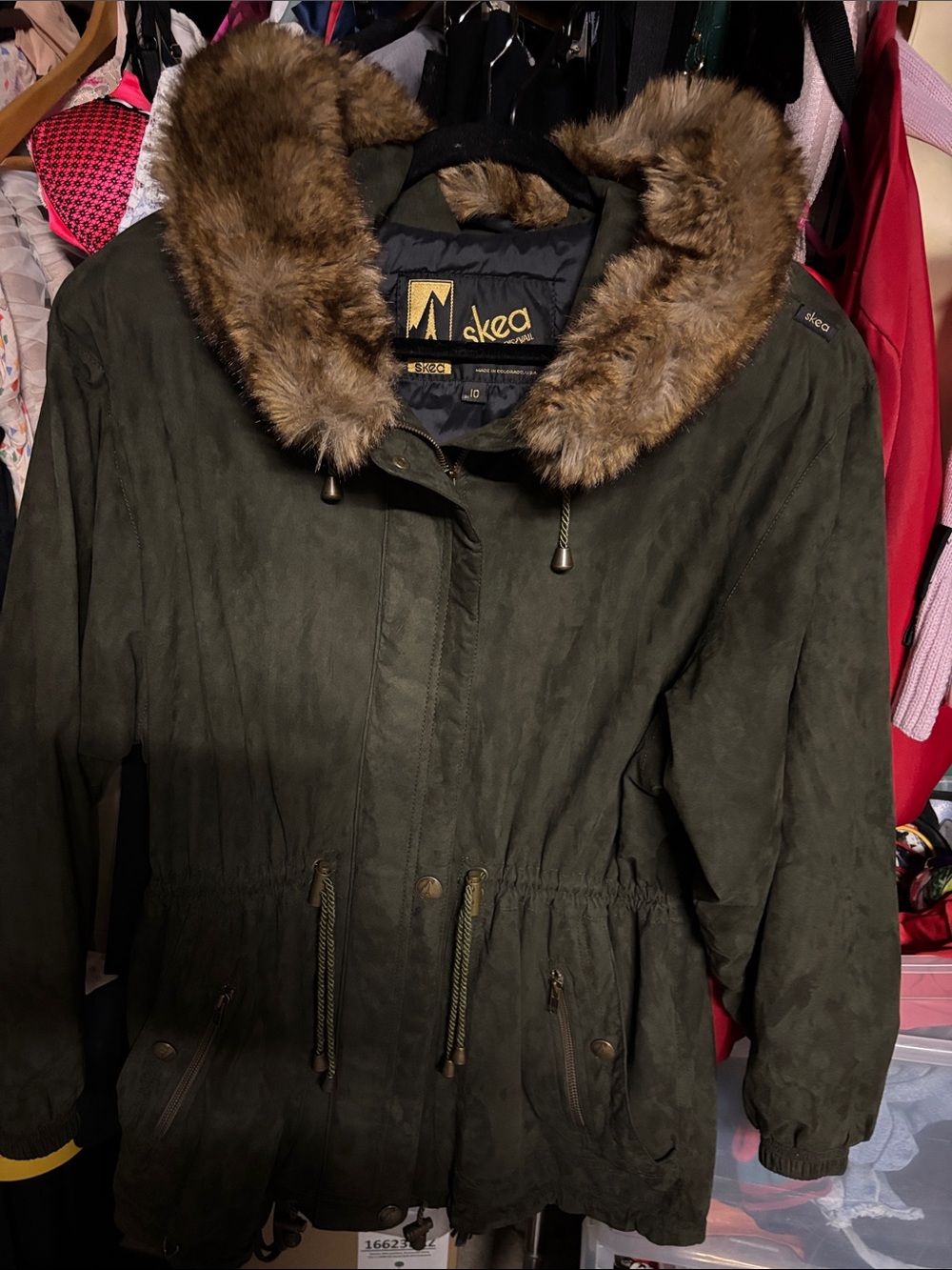 Women's Vintage Faux-Fur Trim Olive Green Parka Jacket